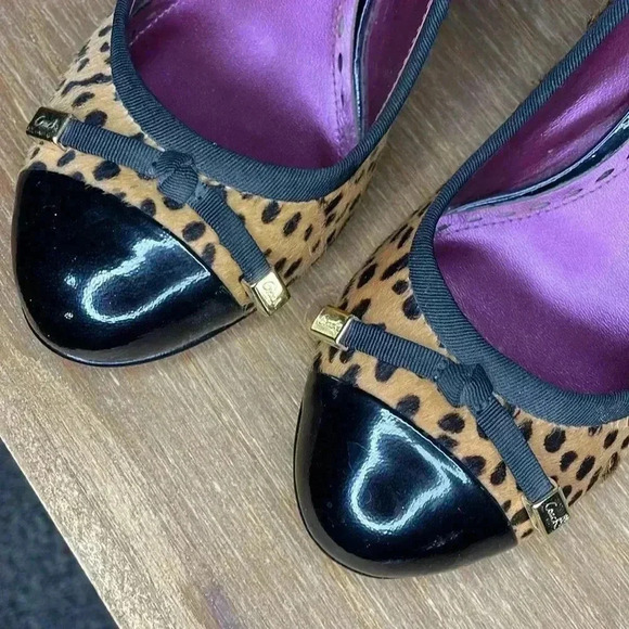 Coach Poppy Women’s 7B Patent Black Leather Animal Print Fur Heels - Picture 9 of 9